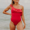 Maillot menstruel une piève à volant fuschia
